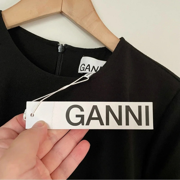 GANNI Clark Long Sleeve Dress in Black NWT - Picture 7 of 11